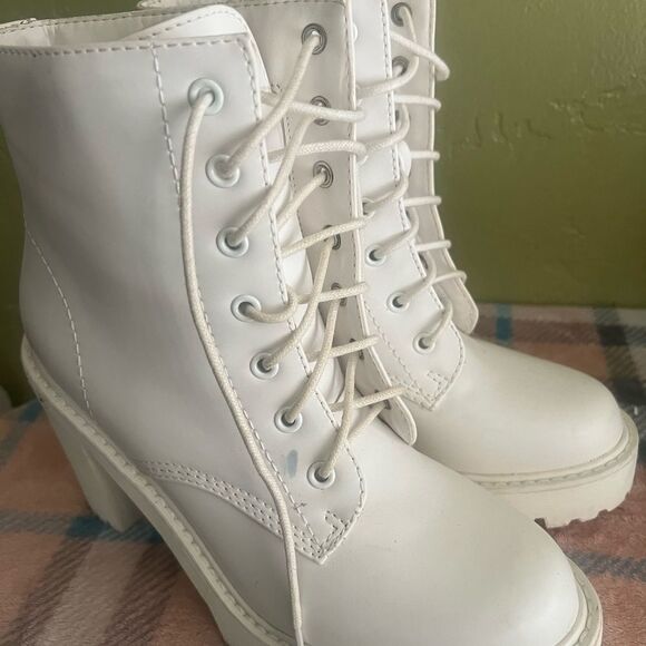 Madden Girl Shoes - Madden Girl White Lace Up Boots with Chunky Sole
